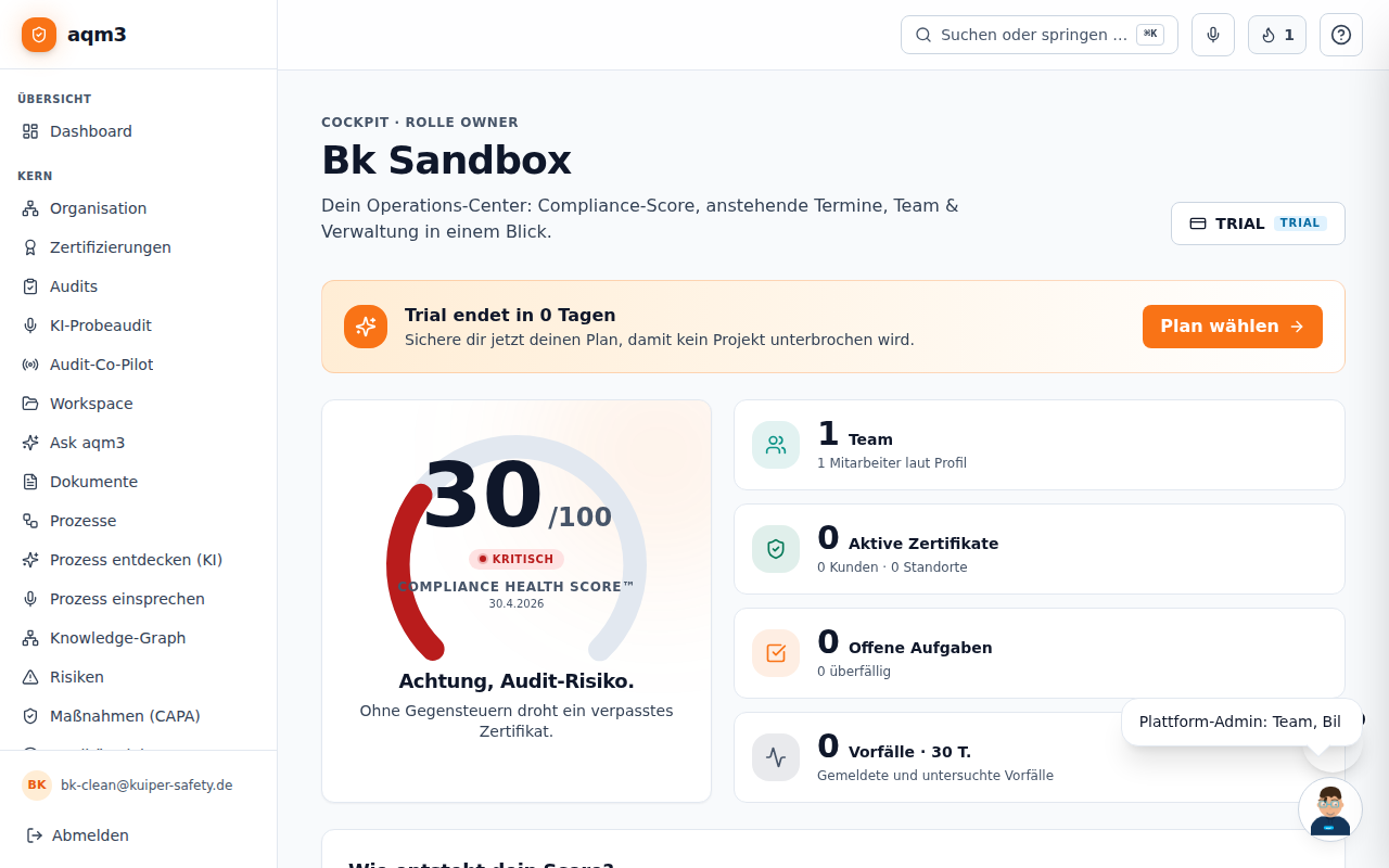Admin-Bereich mit Aktivitätslog und Benutzern