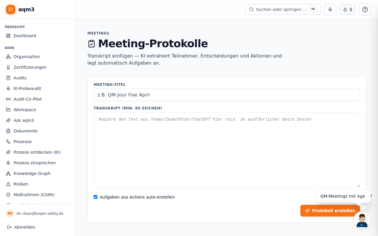 Besprechungs-Detail mit Agenda und Beschlüssen