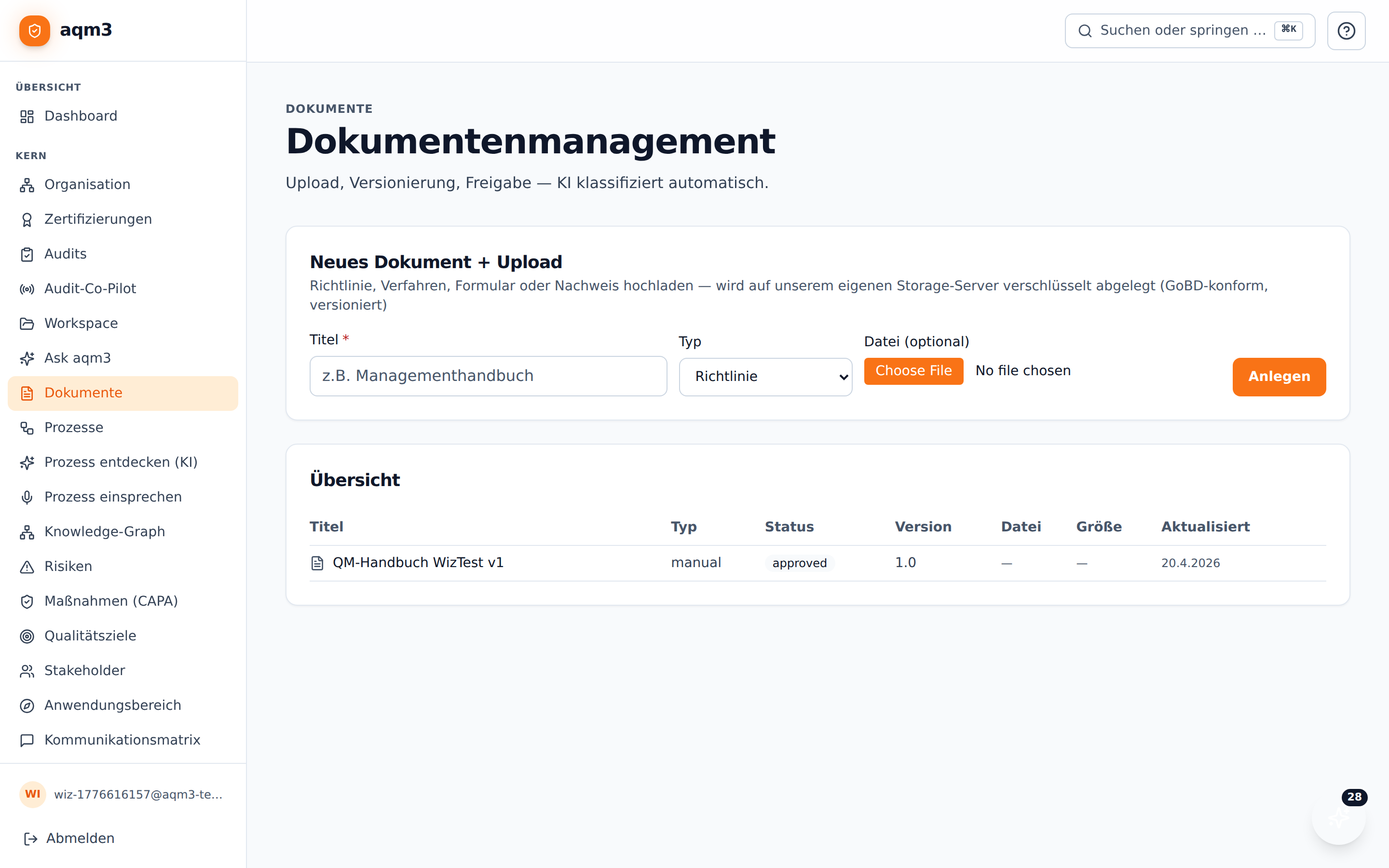 Dokument mit Freigabe-Status und Signatur-Hash