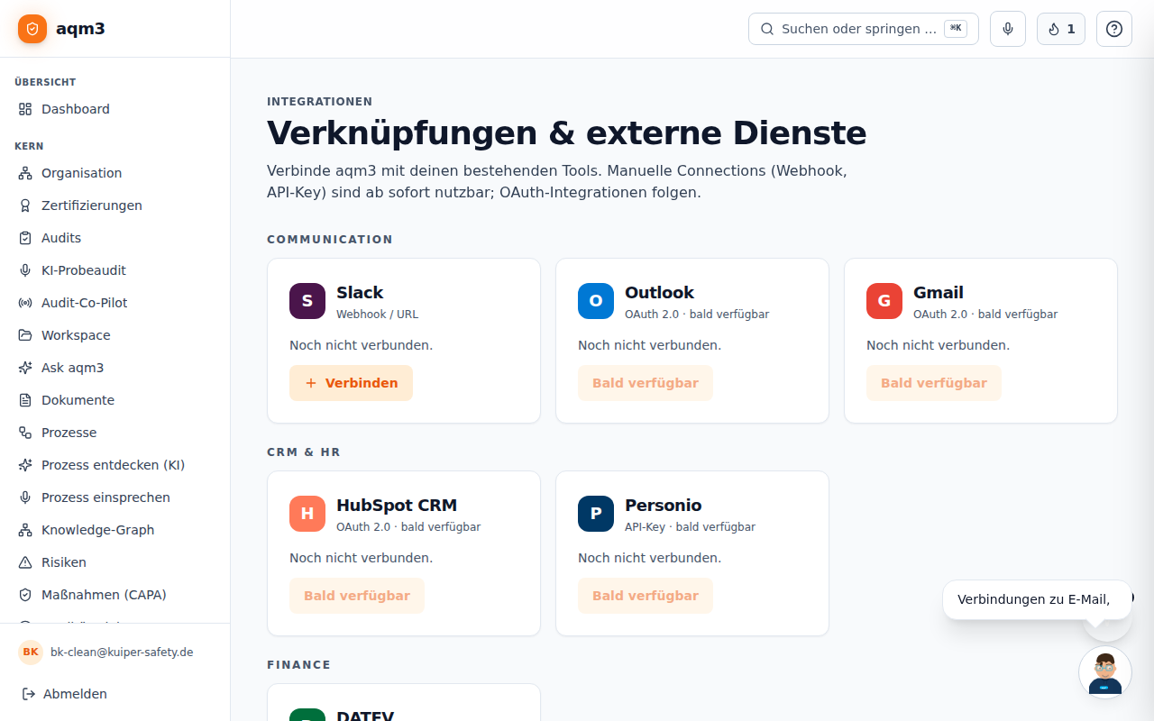 Integrationen-Hub mit allen verfügbaren Anbindungen