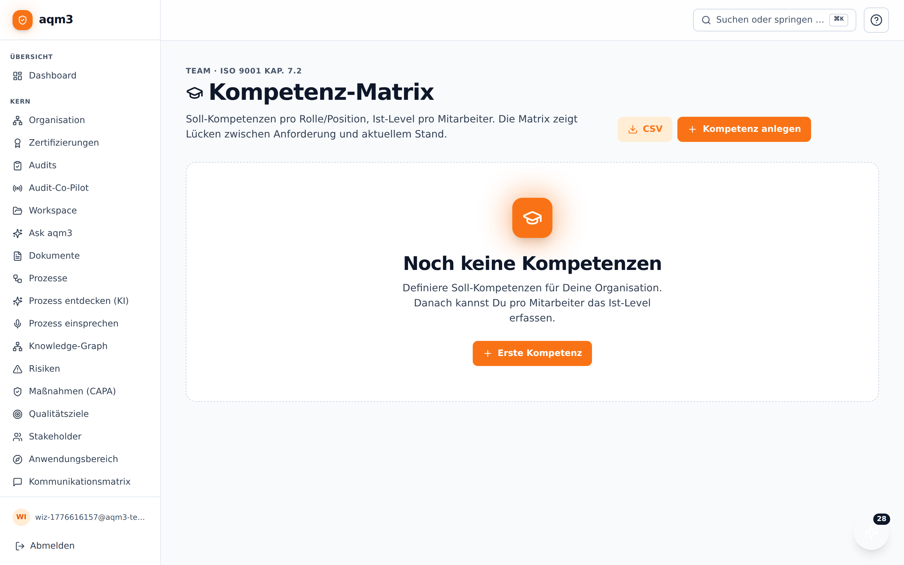 Kompetenz-Matrix mit farbigen Zellen