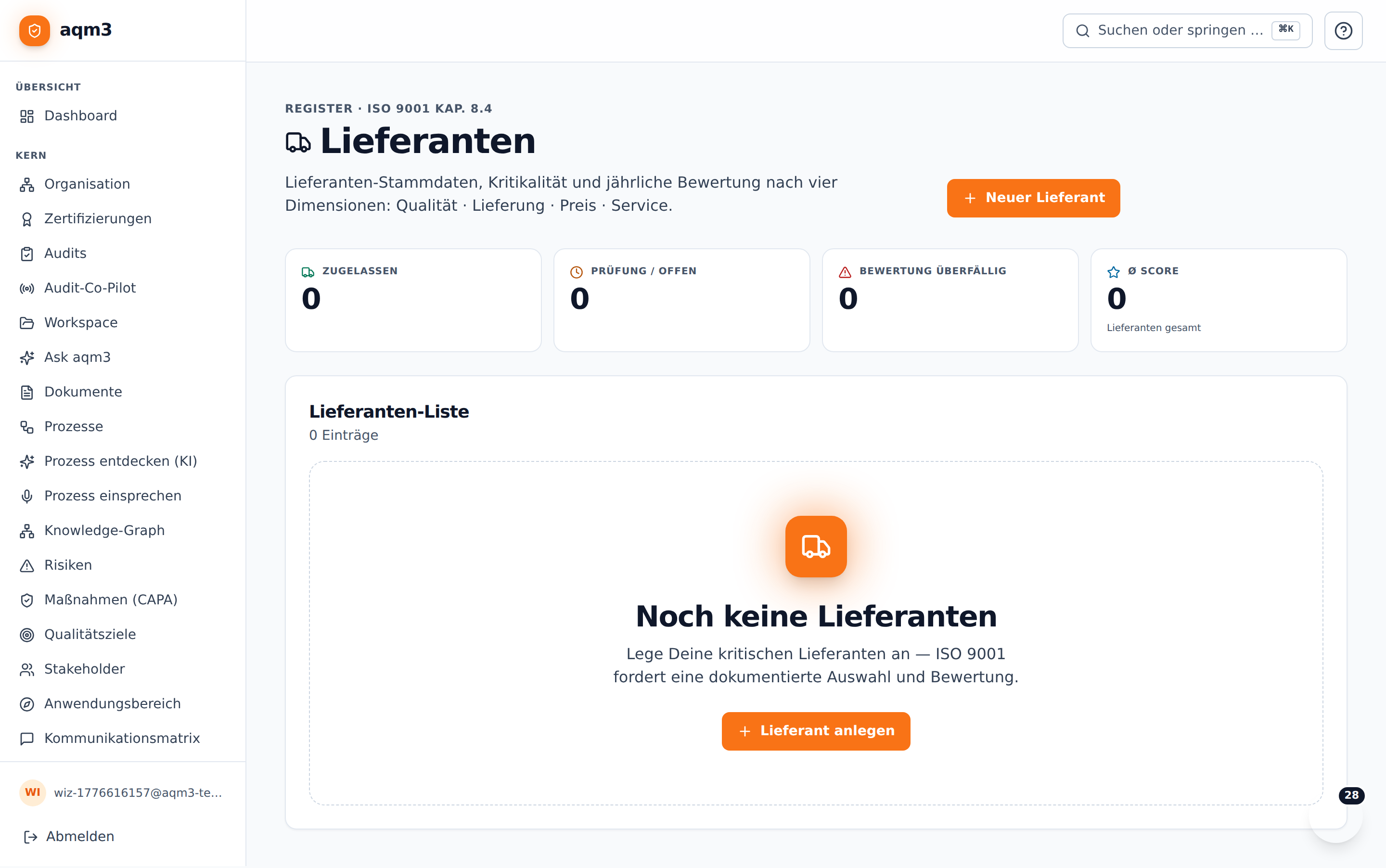 Lieferantenliste mit Score-Badges
