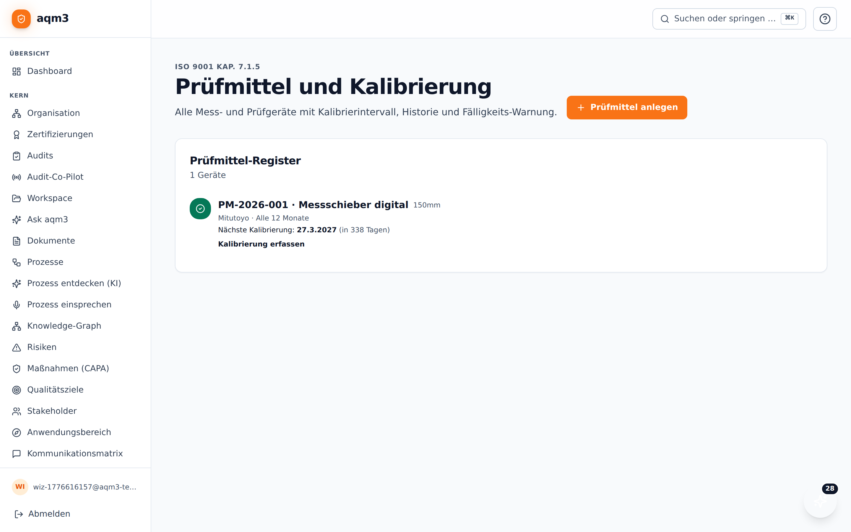 Prüfmittel-Register mit Fälligkeits-Ampel