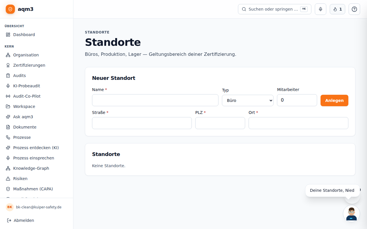 Standorte-Liste mit Karte